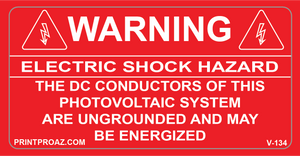 2x4 WARNING ELECTRIC SHOCK HAZARD Vinyl V-134 Decal