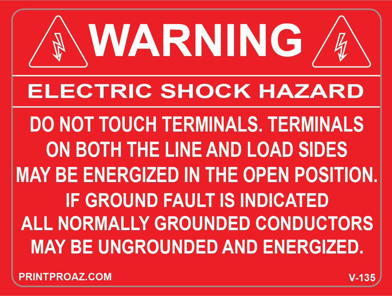 3X4 WARNING ELECTRIC SHOCK HAZARD Vinyl V-135 Decal