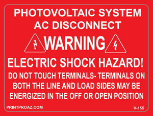 3X4 PHOTOVOLTAIC SYSTEM AC DISCONNECT Vinyl V-155 Decal