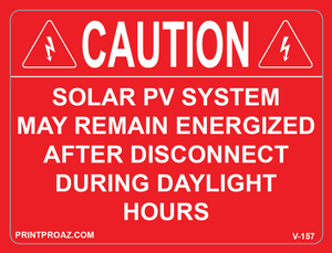 3X4 CAUTION SOLAR PV SYSTEM Vinyl V-157 Decal