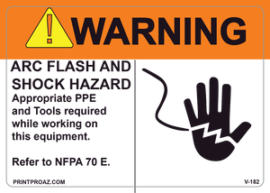 3.5x5 WARNING ARC FLASH AND SHOCK HAZARD Vinyl V-182 Decal