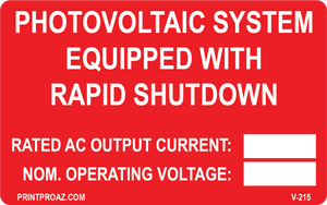 2.5x4 Solar Rapid Shutdown Write-in Label Vinyl V-215 Decal