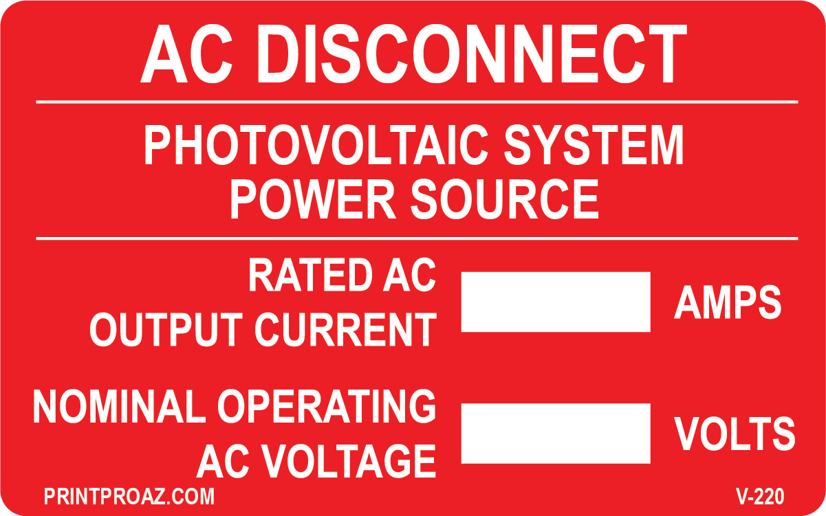 2.5x4 AC Disconnect Vinyl V-220 Decal