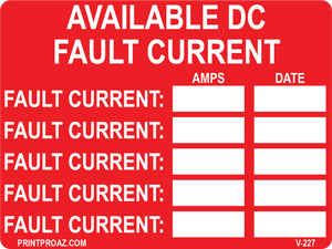 3x4 Available Fault DC Current Vinyl V-227 Decal