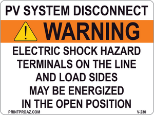 3x4 PV System Disconnect Vinyl V-230 Decal