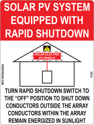 3.75x5 Solar PV System Equipped with Rapid Shutdown Vinyl V-232 Decal