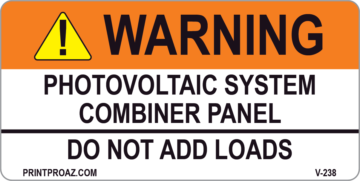 2x4 Photovoltaic System Combiner Panel Vinyl V-238 Decal