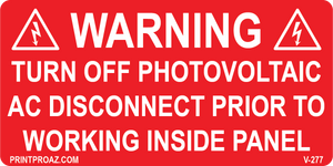 2x4 Solar Warning Label Vinyl V-277 Decal