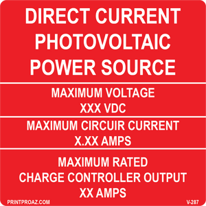 4X4 Direct Current Photovoltaic Power Source Vinyl V-287 Decal