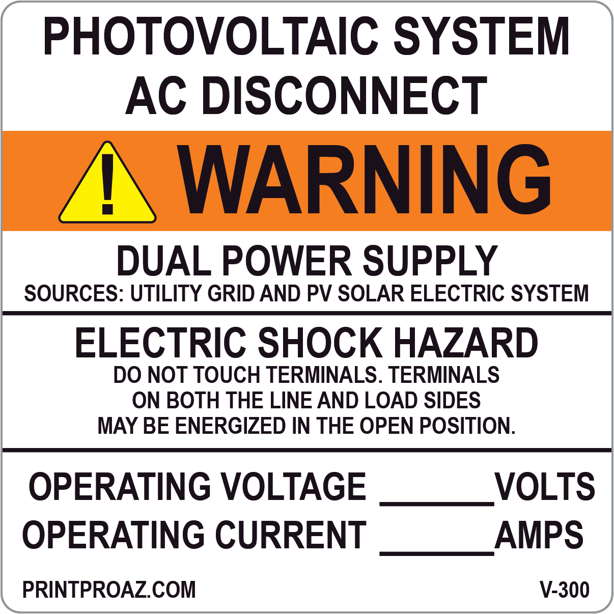 4x4 Solar Warning Label Vinyl V-300 Decal