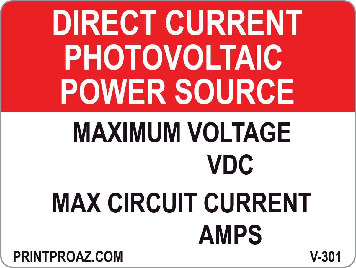 3x4 Direct Current Photovoltaic Power Source Vinyl V-301 Decal