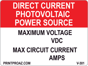 3x4 Direct Current Photovoltaic Power Source Vinyl V-301 Decal