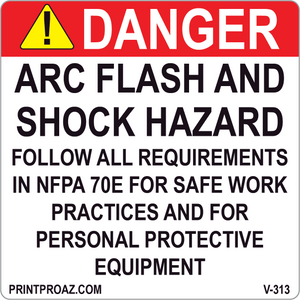 4x4 Arc Flash and Shock Hazard Vinyl V-313 Decal