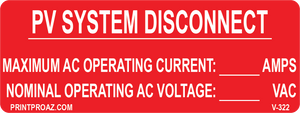 1.5X4 PV System Disconnect Vinyl V-322  Decal