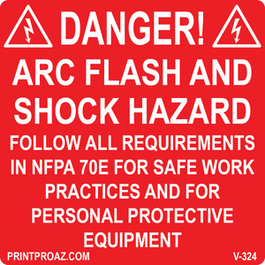 4x4 Arc Flash and Shock Hazard Vinyl V-324 Decal