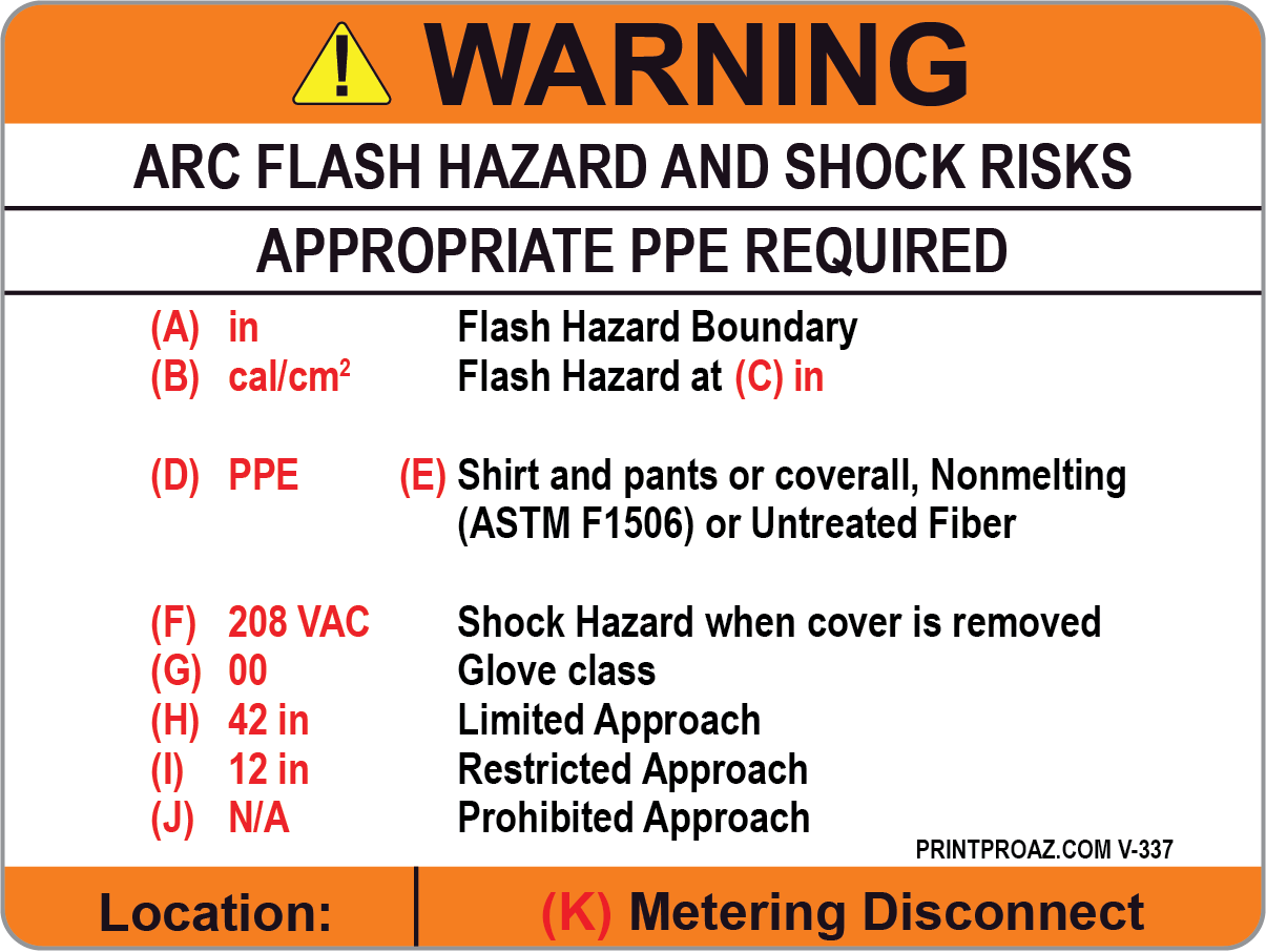 Warning Arc Flash Hazard and Shock Risks Label Vinyl V-337-339 Decal