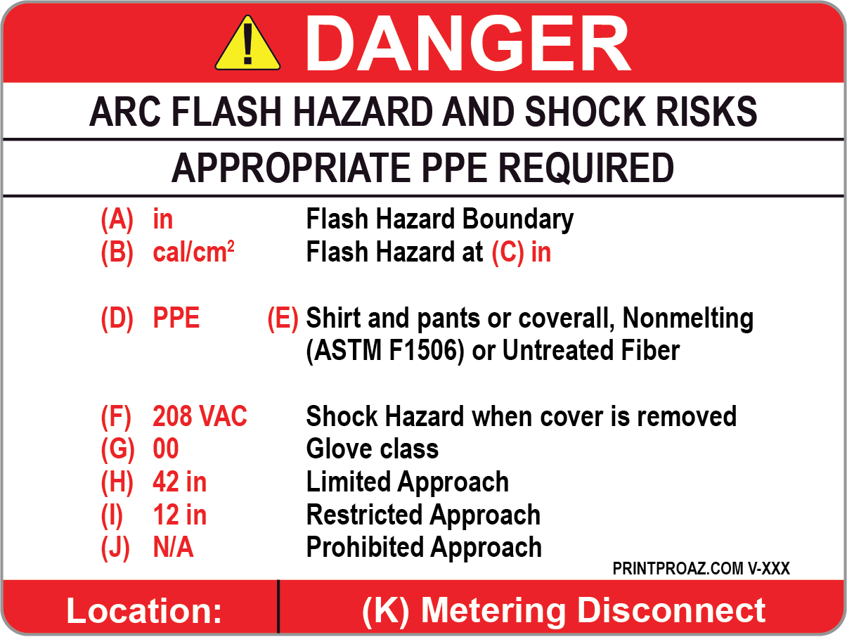 Danger Arc Flash Hazard and Shock Risks Label Vinyl V-349-351 Decal