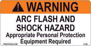 Warning Arc Flash and Shock Hazard Vinyl V-356-357 Decal