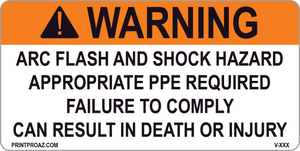 Warning Arc Flash and Shock Hazard Vinyl V-374-375