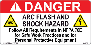 Danger Arc Flash and Shock Hazard Vinyl V-386-387 Decal