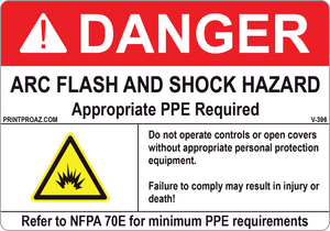 Danger Arc Flash and Shock Hazard Vinyl V-396 Decal