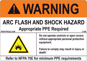 Warning Arc Flash and Shock Hazard Vinyl V-398 Decal