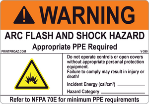 Custom Warning Arc Flash and Shock Hazard Vinyl V-399 Decal