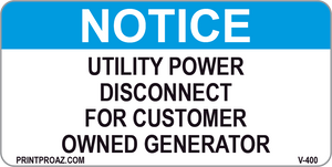 1.5X3 Utility Power Disconnect Label Vinyl V-400 Decal