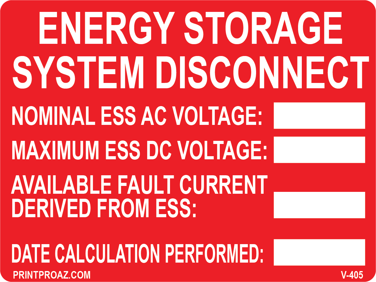 3x4 Energy Storage System Disconnect Vinyl V-405 Decal