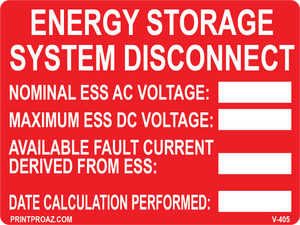 3x4 Energy Storage System Disconnect Vinyl V-405 Decal