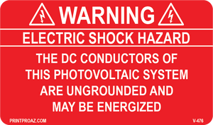 1.625X2.75 Electric Shock Hazard Vinyl V-476 Decal