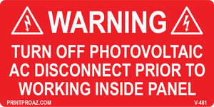 2x4 Solar Warning Label Vinyl V-481 Decal