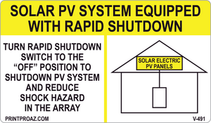 3.5x6 Solar PV System Equipped with Rapid Shutdown Vinyl V-491 Decal