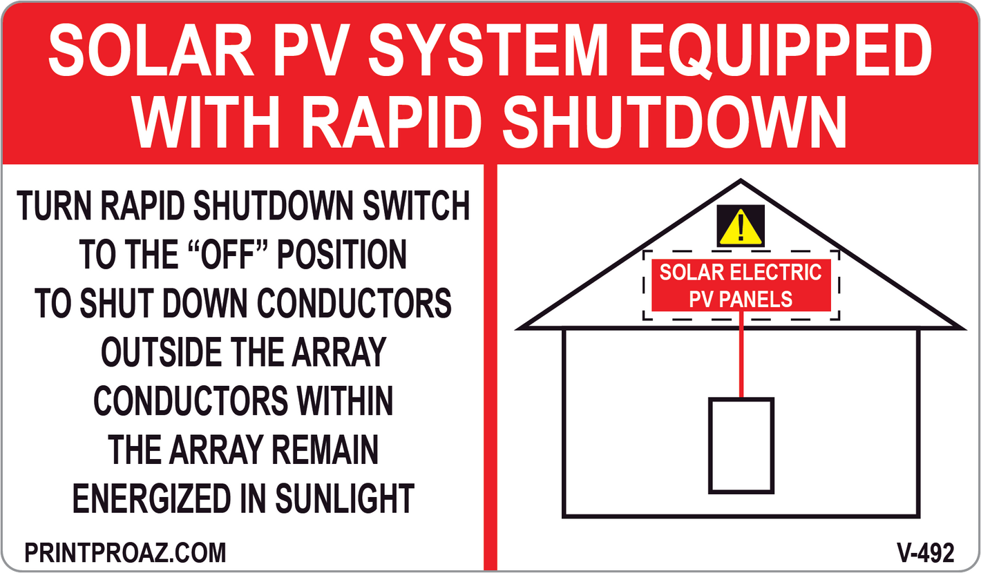 3.5x6 Solar PV System Equipped with Rapid Shutdown Vinyl V-492 Decal