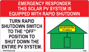 3.5x6 Solar Rapid Shutdown Label Vinyl V-494 Decal