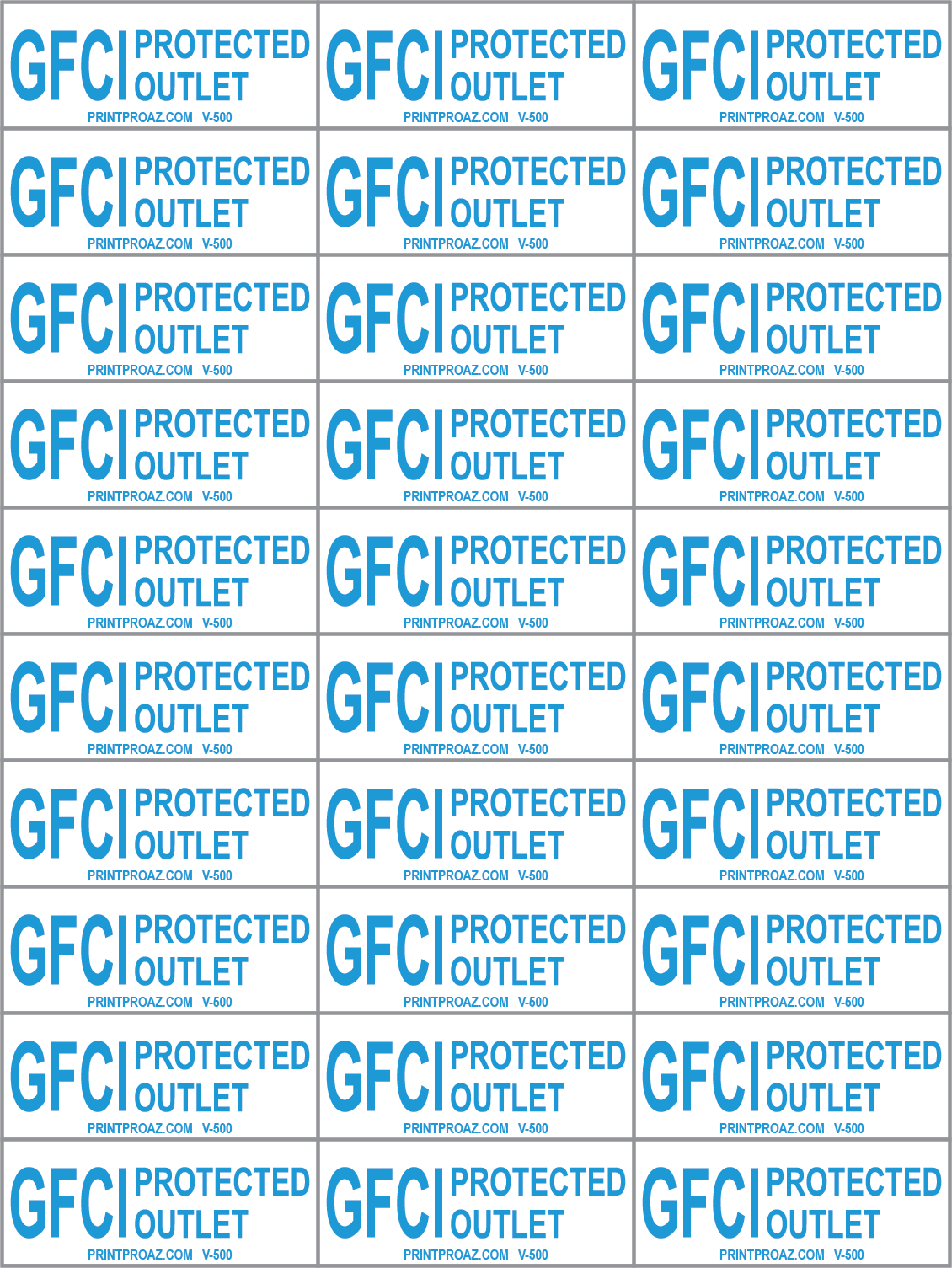 .5x1.25 X 30 GFCI Protected Outlet Electrical Identification Label Sheet Vinyl V-500 Decal