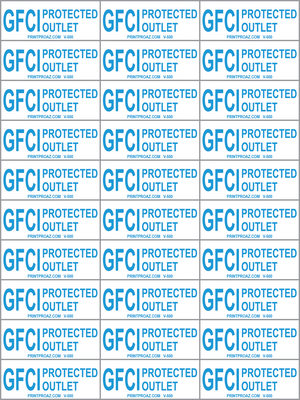 .5x1.25 X 30 GFCI Protected Outlet Electrical Identification Label Sheet Vinyl V-500 Decal