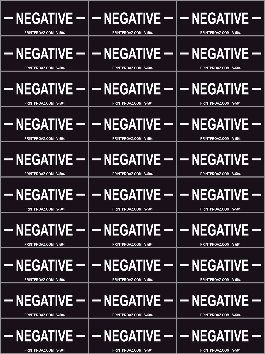 .5x1.25 X 30 Negative Electrical Identification Label Sheet Vinyl V-504 Decal