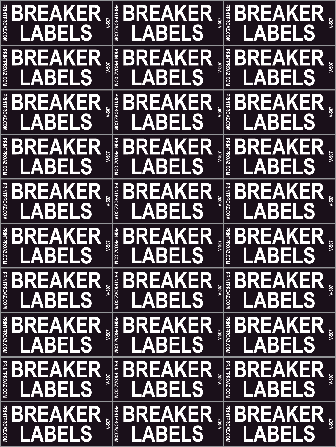 .5x1.25 X 30 Electrical Breaker Identification Label Sheet Vinyl V-507 Decal