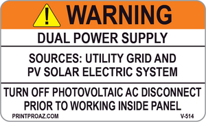 1.625x2.75 Solar Warning Sign Vinyl V-514 Decal