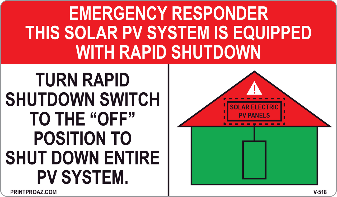 3.5x6 Solar Rapid Shutdown Label Vinyl V-518 Decal