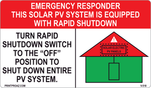 3.5x6 Solar Rapid Shutdown Label Vinyl V-518 Decal