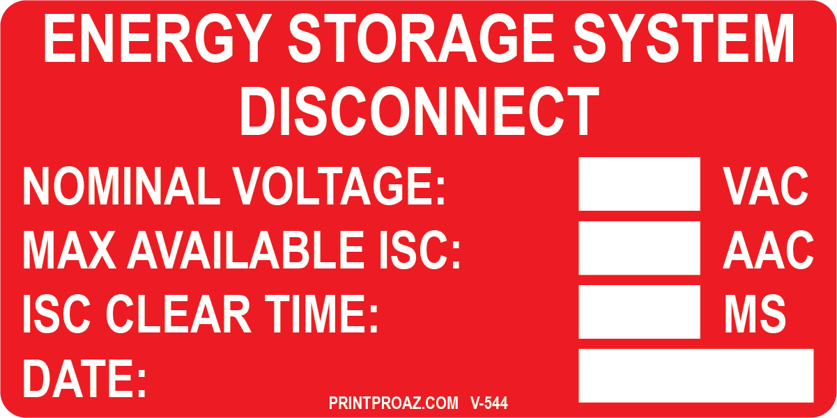2x4 Energy Storage System Disconnect Vinyl V-544 Decal Solar Labels