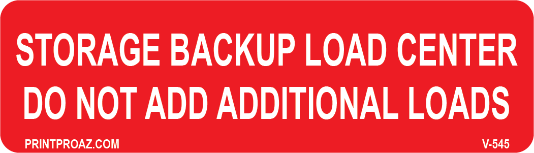 1x3.5 Storage Backup Load Center Vinyl V-545 Decal Solar Labels