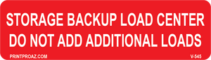 1x3.5 Storage Backup Load Center Vinyl V-545 Decal