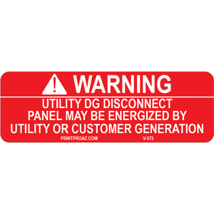 1x3 Warning Utility DG Disconnect V-575 Decal Solar Labels