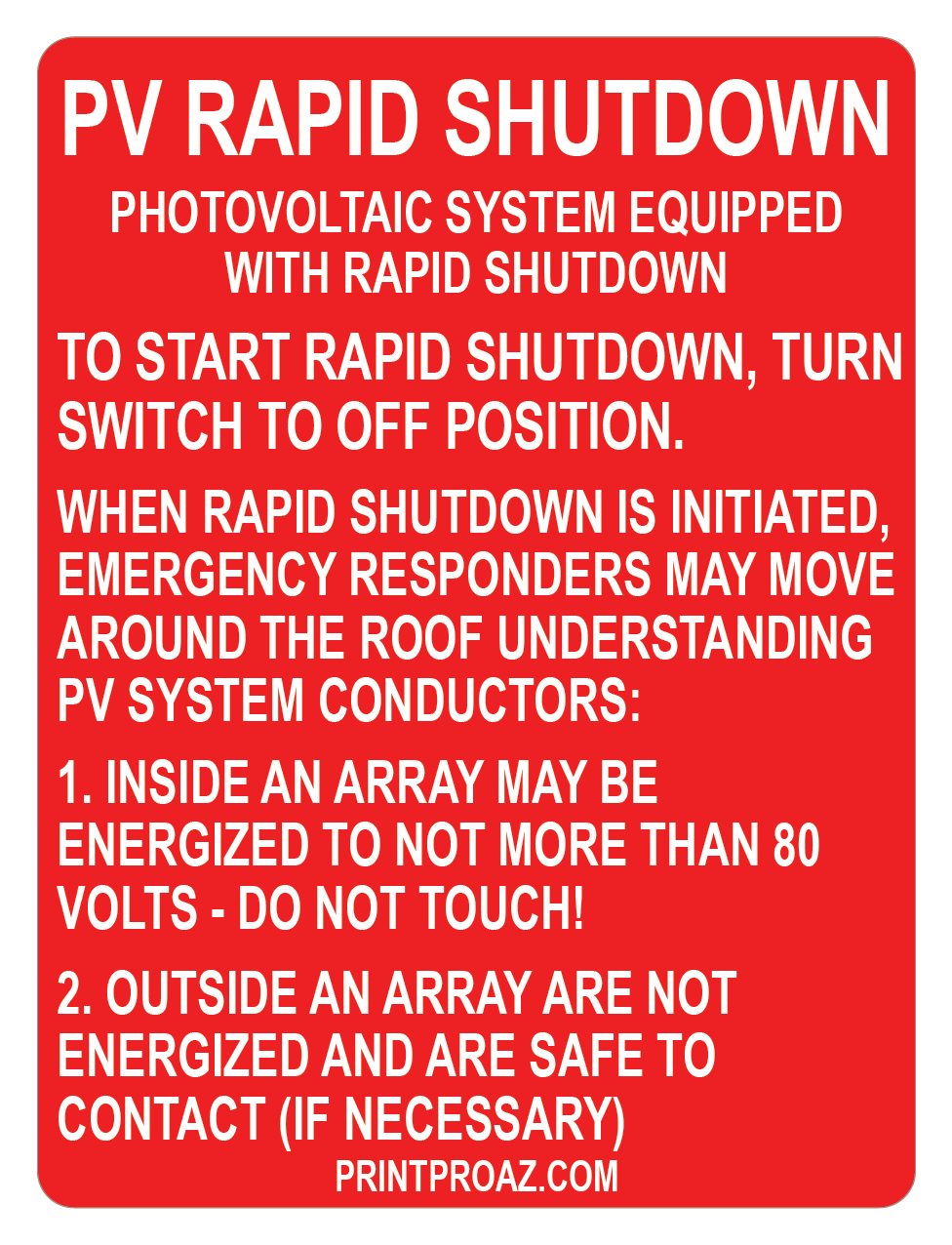 4x3 PV Rapid Shutdown To Start Rapid, Decal Solar Labels, V-594