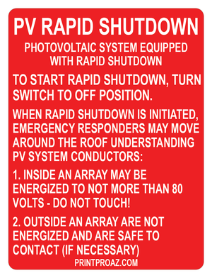 4x3 PV Rapid Shutdown To Start Rapid, Decal Solar Labels, V-594