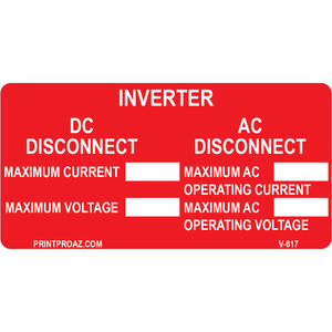 4x2 Inverter DC AC Disconnect, Vinyl Solar Labels, V-617