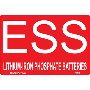 6x4 ESS Lithium-Iron Phosphate Batteries, Vinyl Solar Labels, V-618